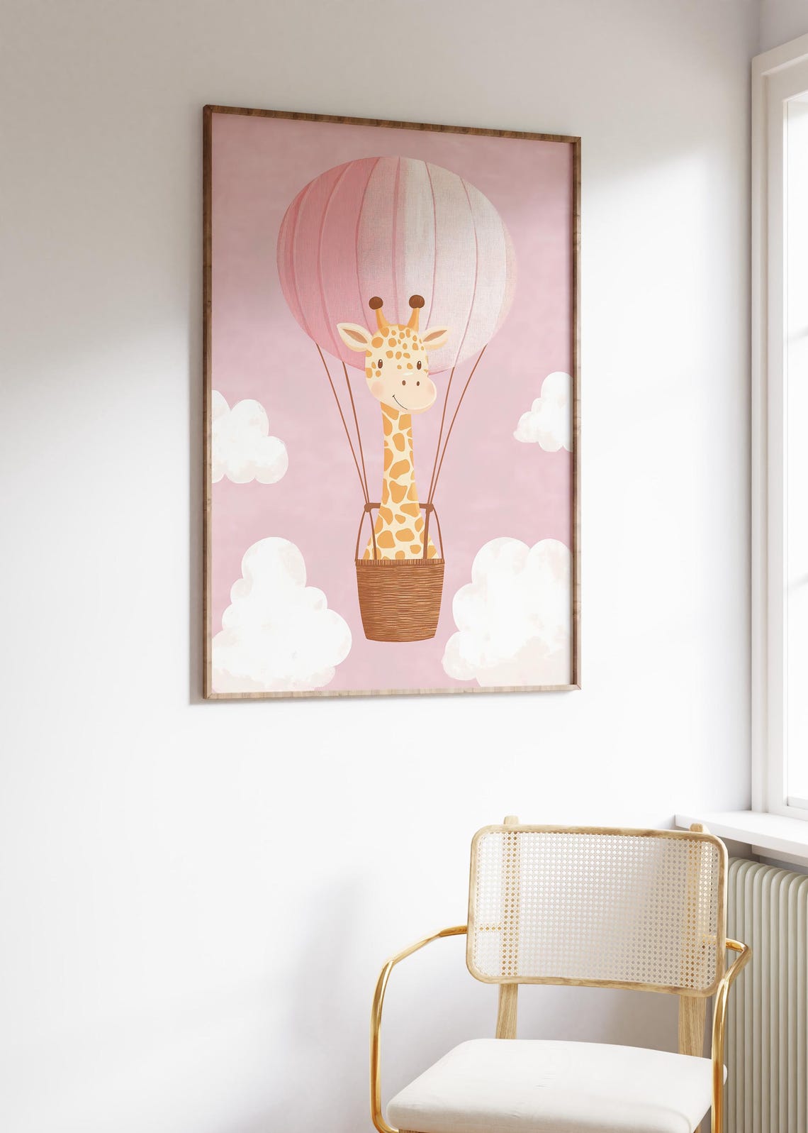 Adorable Giraffe Floating in a Pink Hot Air Balloon Nursery Poster - Image 3
