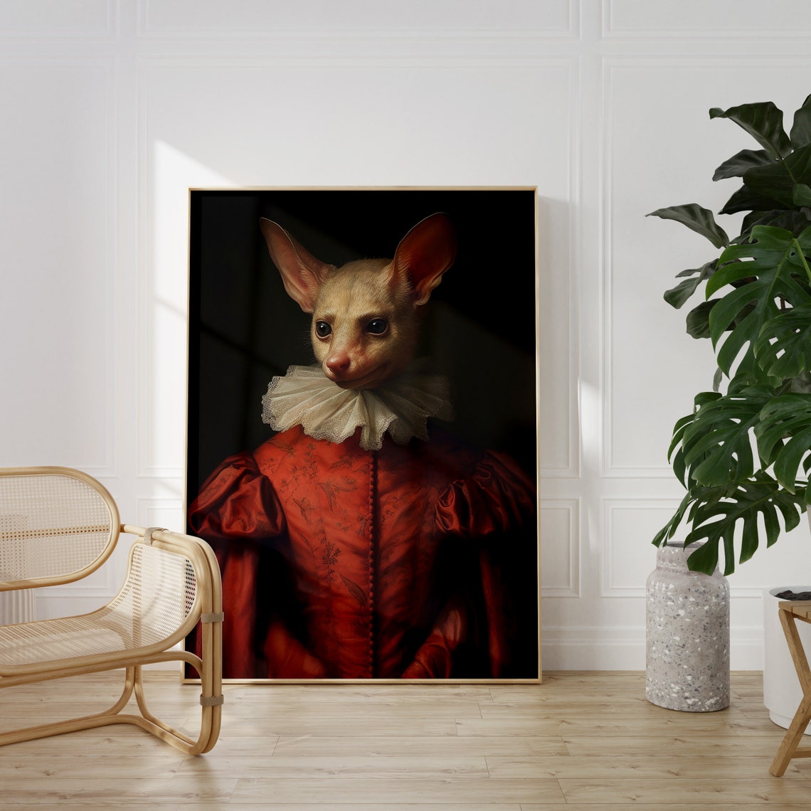 Bat in a Red Baroque Dress with White Ruff Gothic Portrait Poster - Image 3