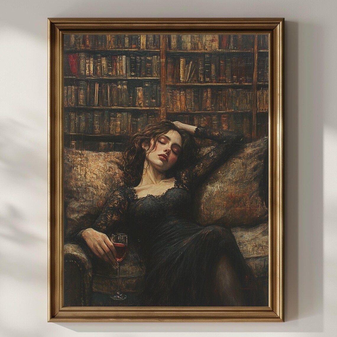 Victorian Woman Wine Book Art Print, Dark Academia