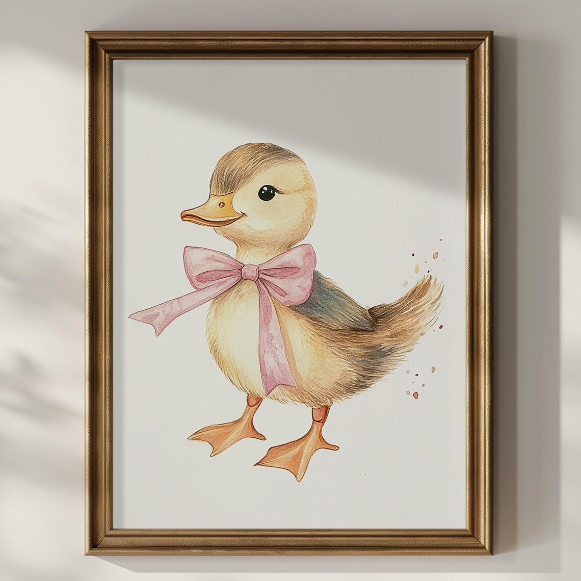 Sweet Baby Duck With Pink Bow Watercolor Girls Nursery Room Art Poster