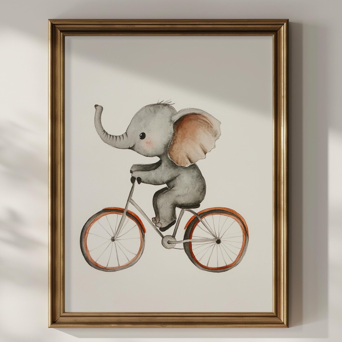 Baby Elephant Riding Bicycle Watercolor Safari Kids Room Art Poster