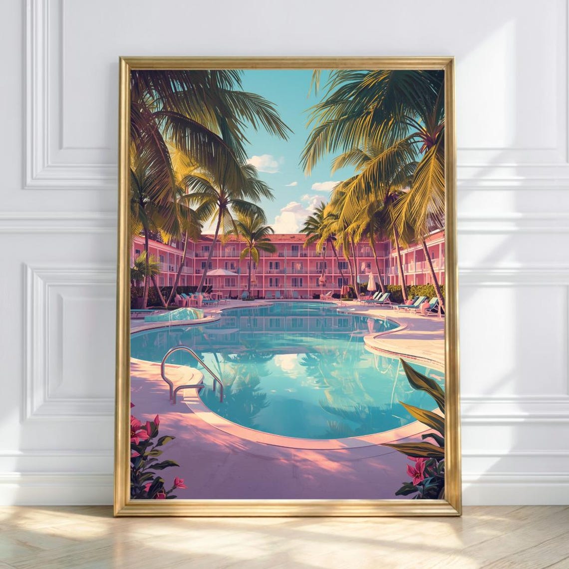 Tropical Resort Pool With Palm Trees Pink Hotel Summer Art Print