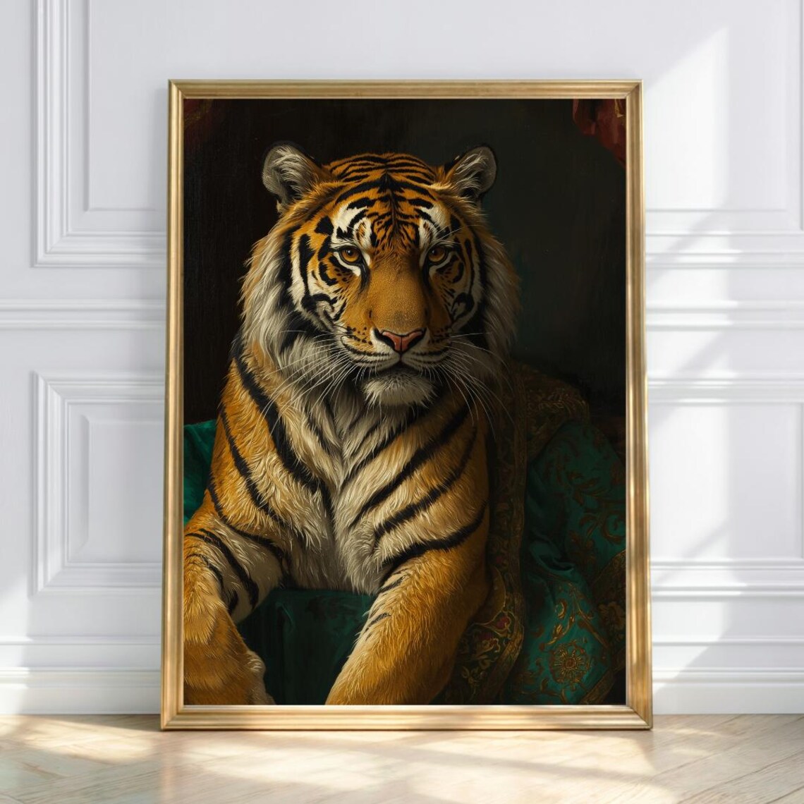 Regal Tiger Portrait In Formal Dark Academia Wildlife Style Print