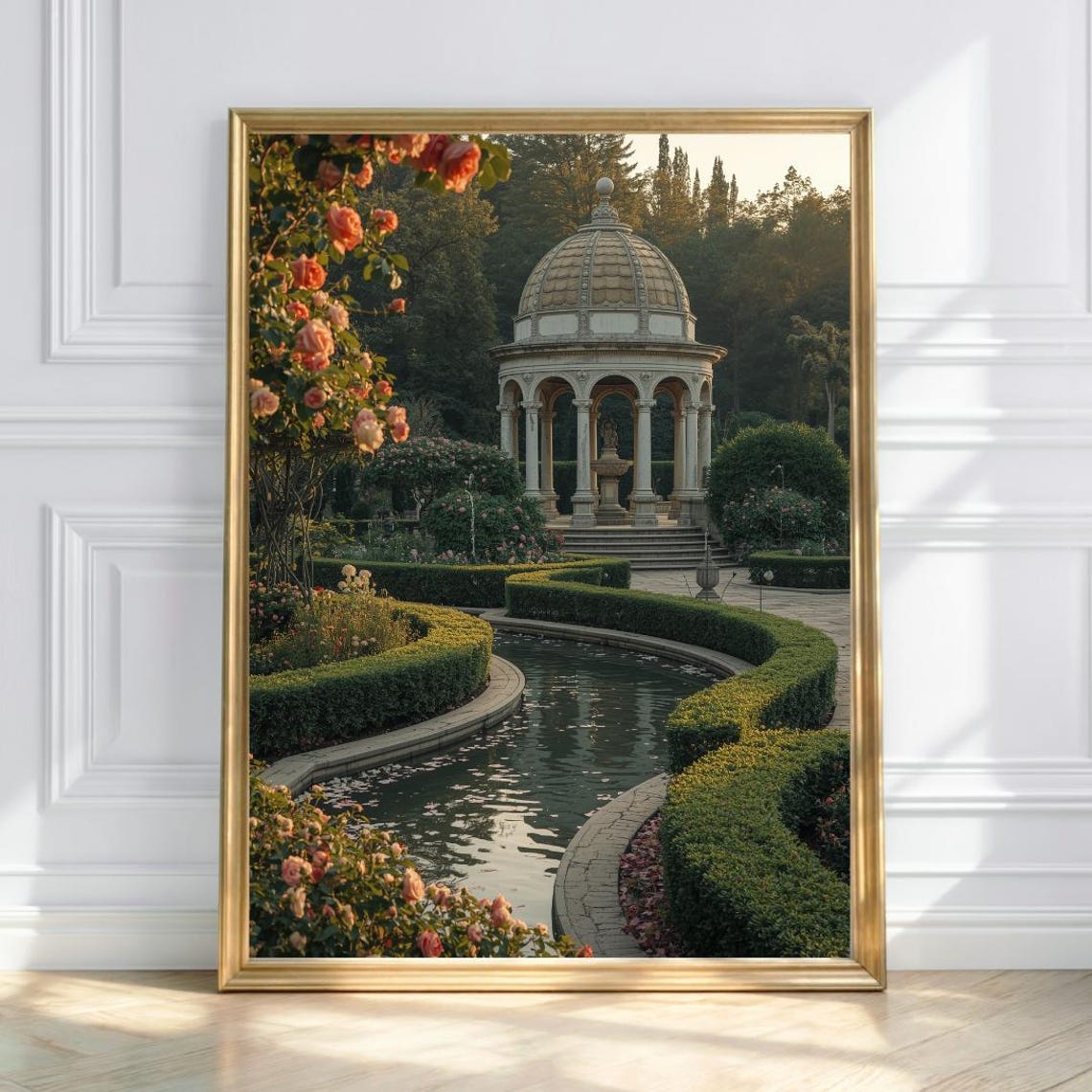 Rose Garden Gazebo by the Water Romantic Classical Landscape Poster