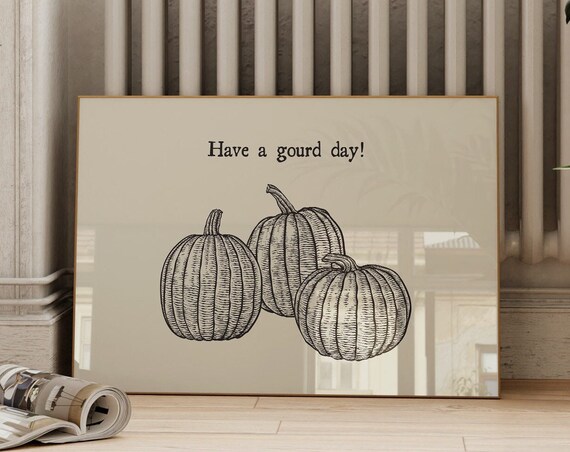 Vintage Pumpkin Print Trendy Autumn Wall Art Retro Thanksgiving Decor Funny Gourd Poster Cute Halloween 1 Horizontal Print