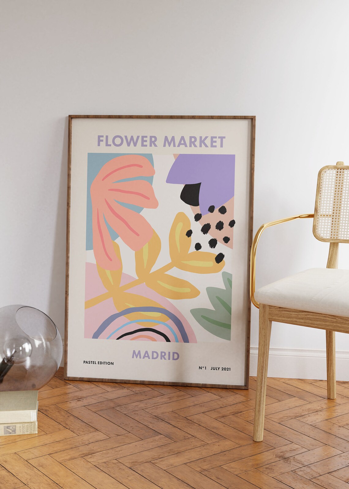 Flower Market Madrid Danish Pastel Retro Floral Art Print - Image 2