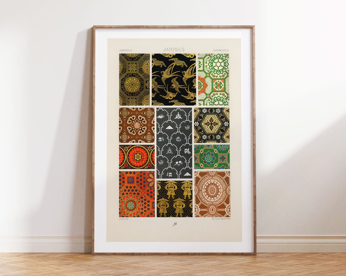 Japonais Japanese Ornament Pattern Grid Vintage Decorative Print
