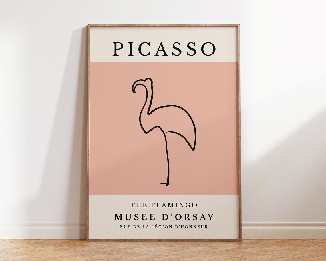 Picasso Flamingo Minimalist Animal Sketch Art Print
