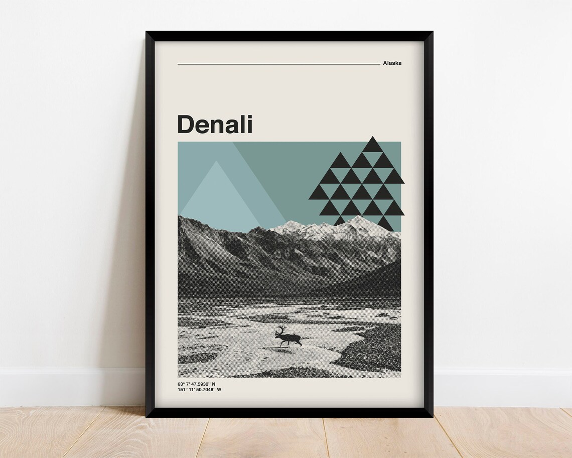 Denali National Park Retro Travel Poster Print