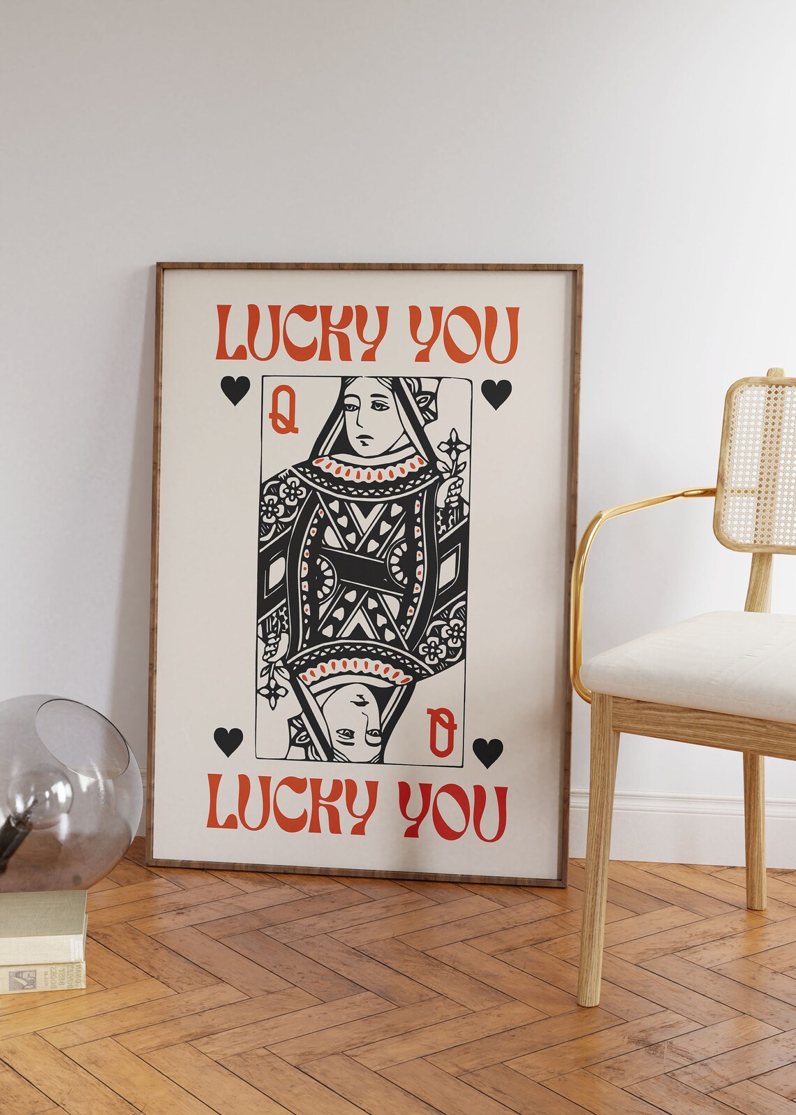 Lucky You Card Poster, Queen Of Hearts Retro Print - Image 2