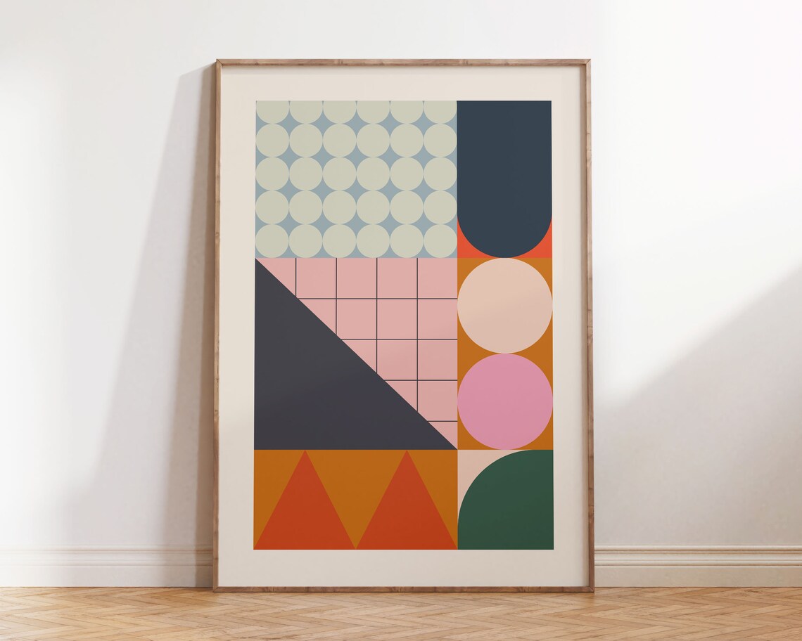 Colorful Geometric Bauhaus Mid Century Modern Abstract Poster
