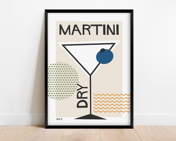 Martini Dry Cocktail Art Print, Mid-Century Retro Bar Decor