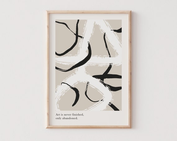 Modern Minimalist Wall Art Abstract Paint Brush Strokes Print Contemporary Art Neutral Aesthetic Poster In Black White And Beige