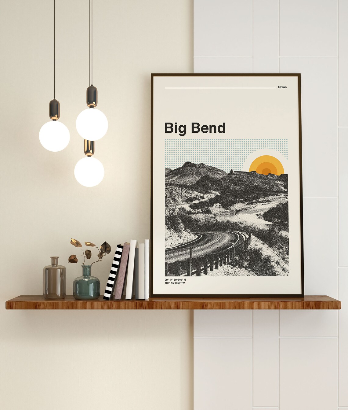 Big Bend Texas Desert Road Retro Sunset Halftone Photo Poster - Image 3