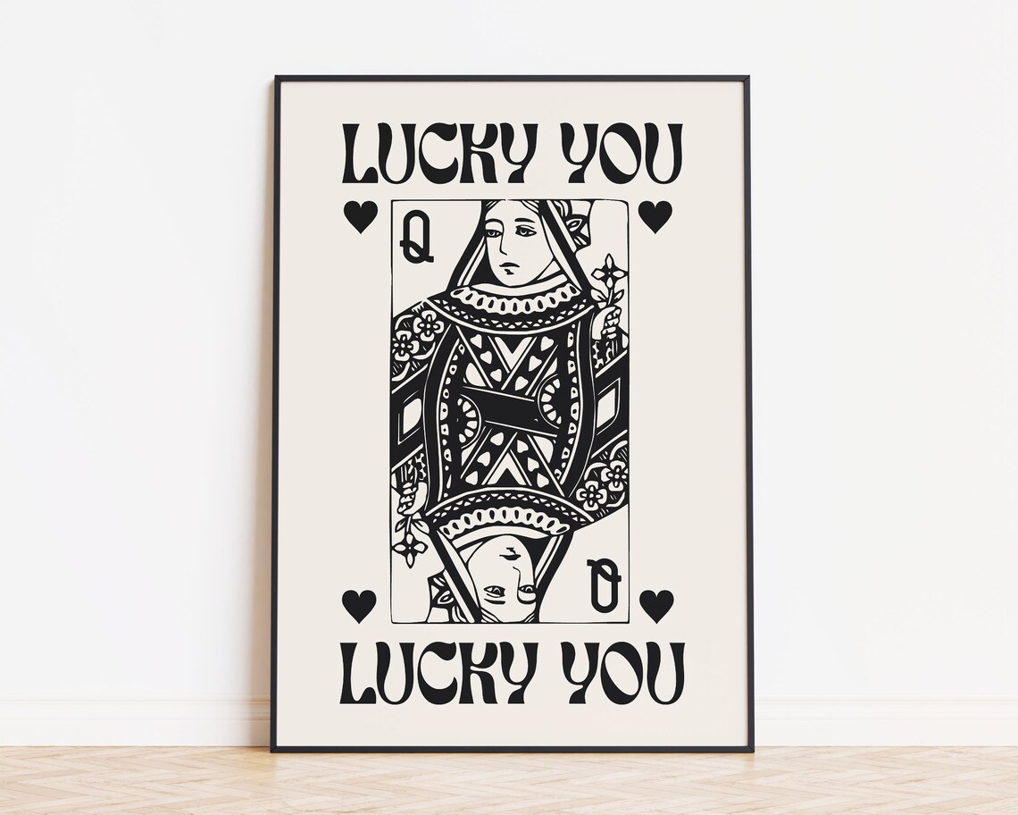 Lucky You Queen Of Hearts Retro Art Print - Image 2