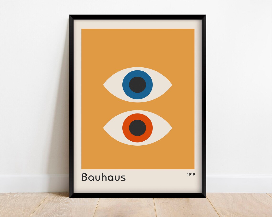 Bauhaus Exhibition Poster, Retro Eyes On Yellow Print
