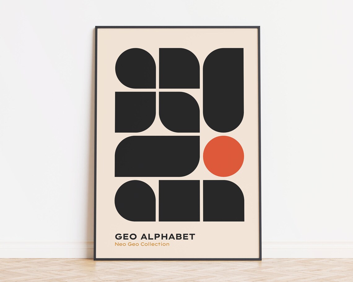 Geo Alphabet Neo Geo Black Geometric Bauhaus Retro Shapes Poster