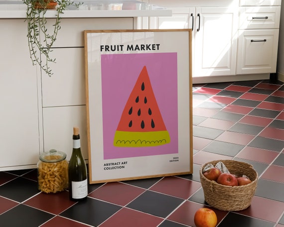 Colorful Kitchen Wall Art Fruit Market Print Watermelon Trendy Dining Room Wall Decor