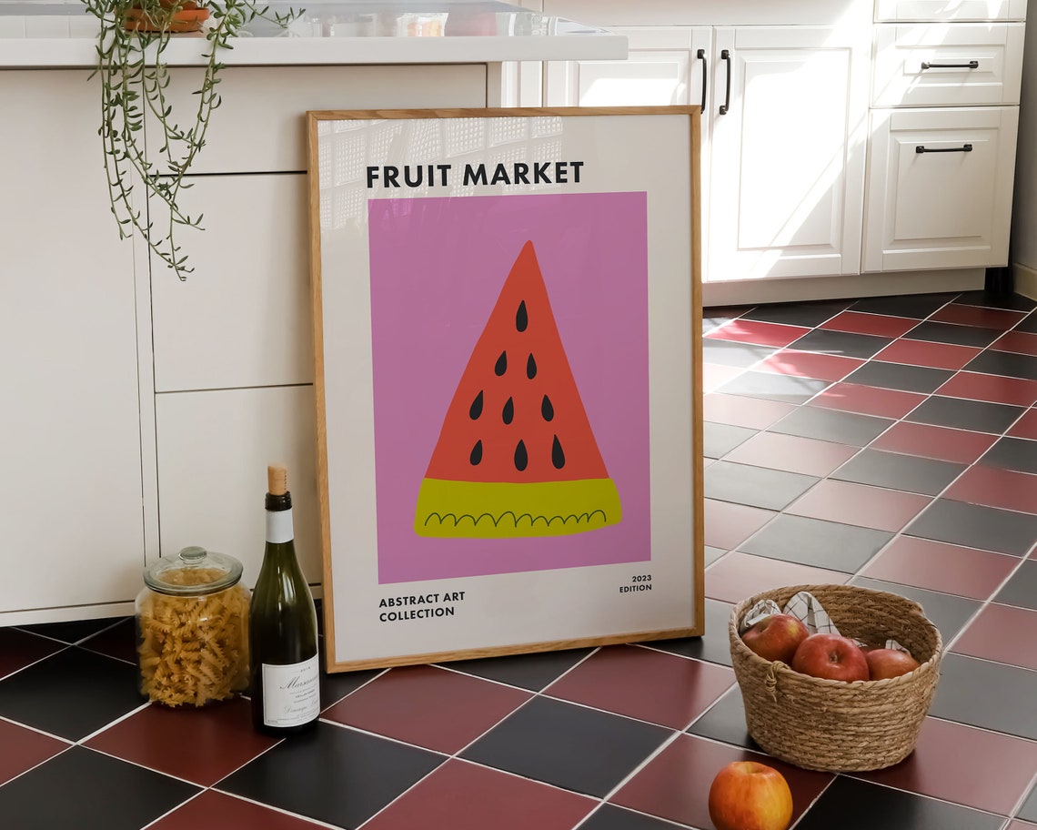 Colorful Kitchen Wall Art Fruit Market Print Watermelon Trendy Dining Room Wall Decor