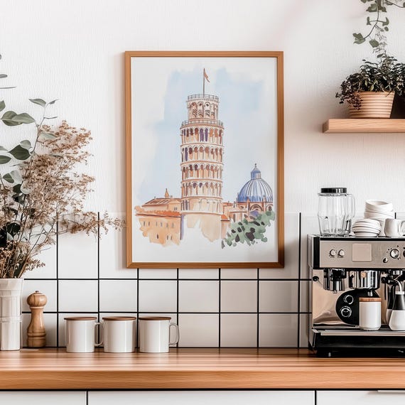 Leaning Tower Of Pisa Watercolor Art Print Italy Travel Decor Tuscany Wall Cathedral Illustration Italian