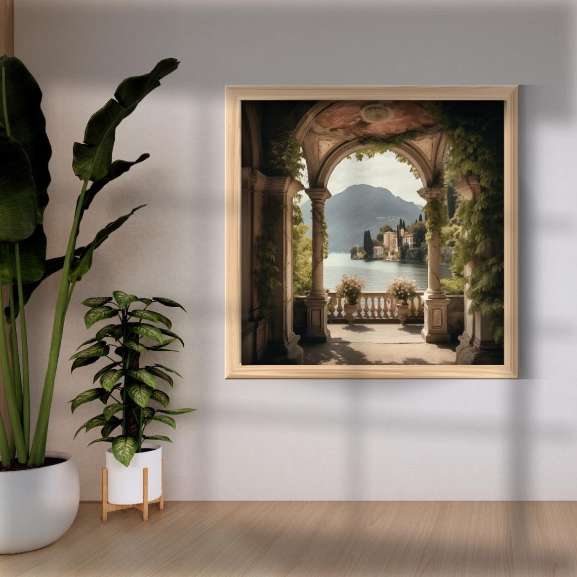 Lake Como Italy Stone Archway Lake Mountain View Classic Art Poster