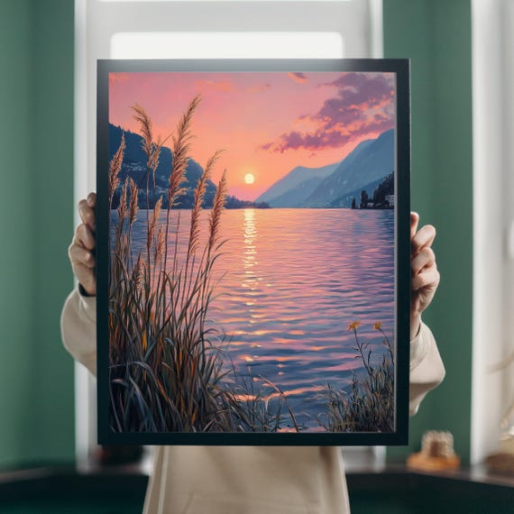 Oil Sunset Canvas Print Beautiful Landscape Painting Vibrant Art For Living Room Home Decor Natureinspired Artwork