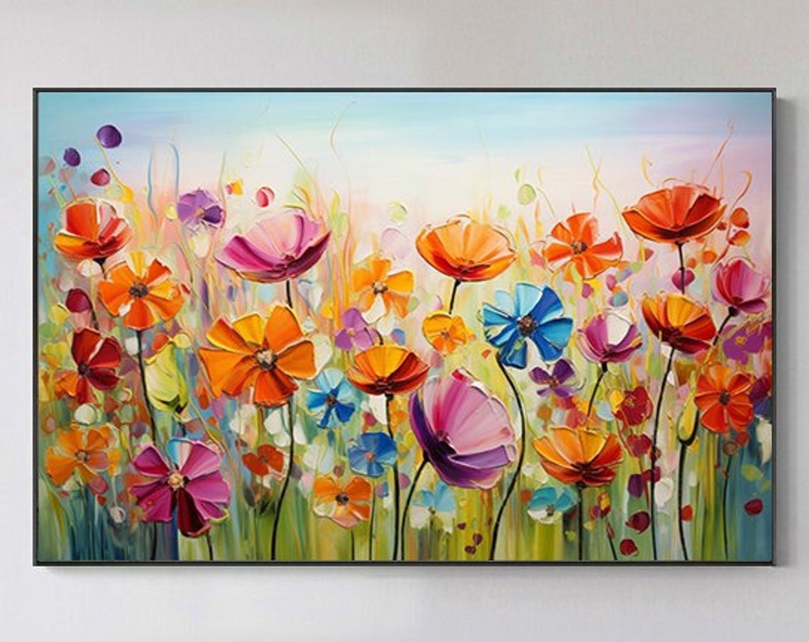 Flower Oil Painting On Abstract Colorful Flower Painting Flower Landscape Painting Floral Wall Art Large Wall Art Home Decor