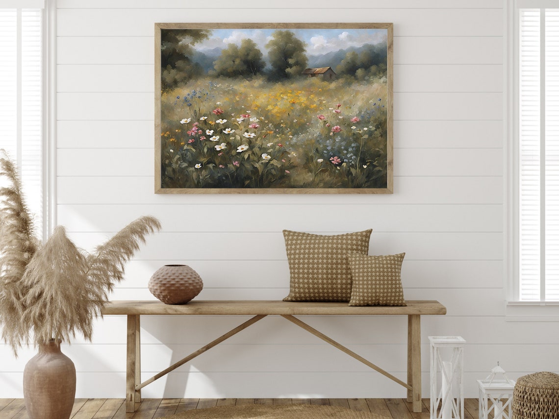 Wildflower Wall Art Vintage Cottage Garden Decor Print Farmhouse Oil Painting Moody Kitchen Art Print Cottagecore Vintage Landscape - Image 3
