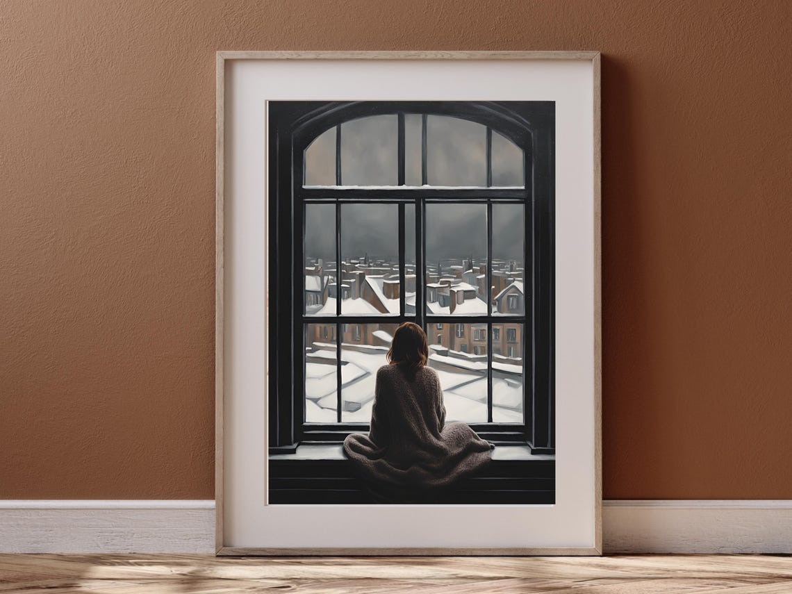 Instant Vintage Portrait Woman In Window Art Antique Aesthetic Moody Portrait Painting Vintage Dark Academia Print - Image 3