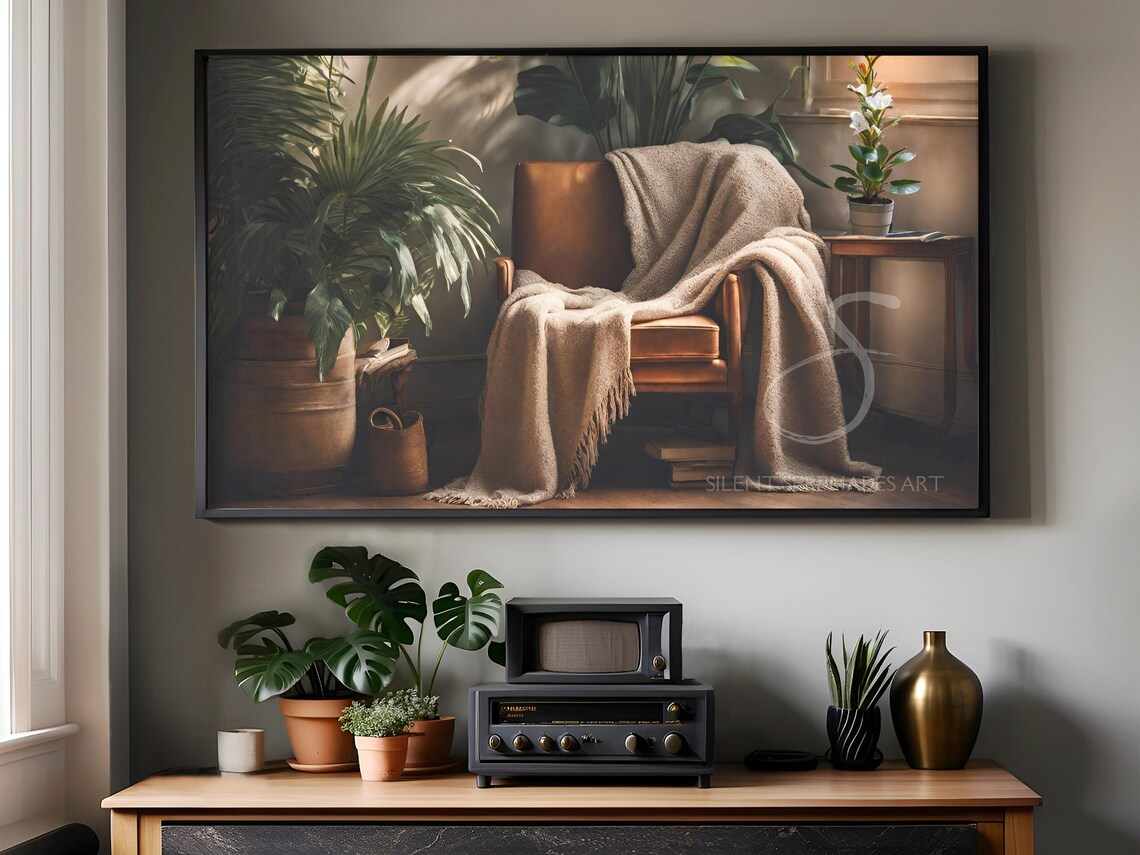 Cozy Reading Nook Armchair Houseplants Sunlit Room Oil Painting Poster - Image 2
