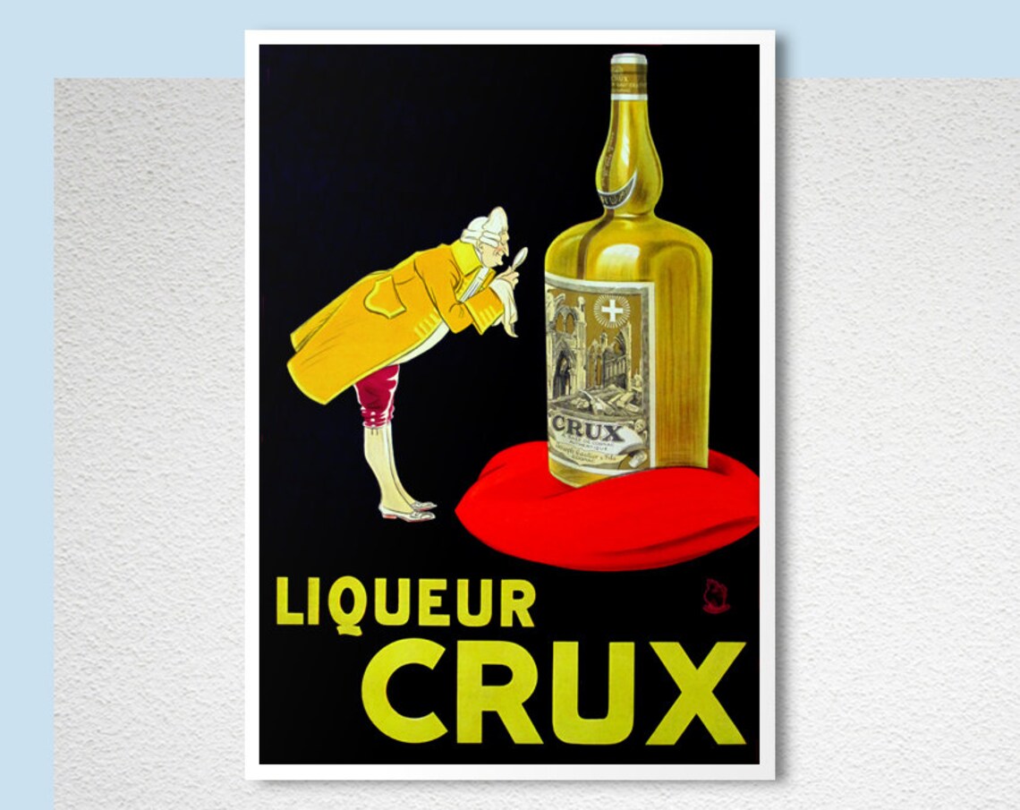 Liqueur Crux Giant Bottle Yellow Coat Gentleman Vintage Ad Poster - Image 2
