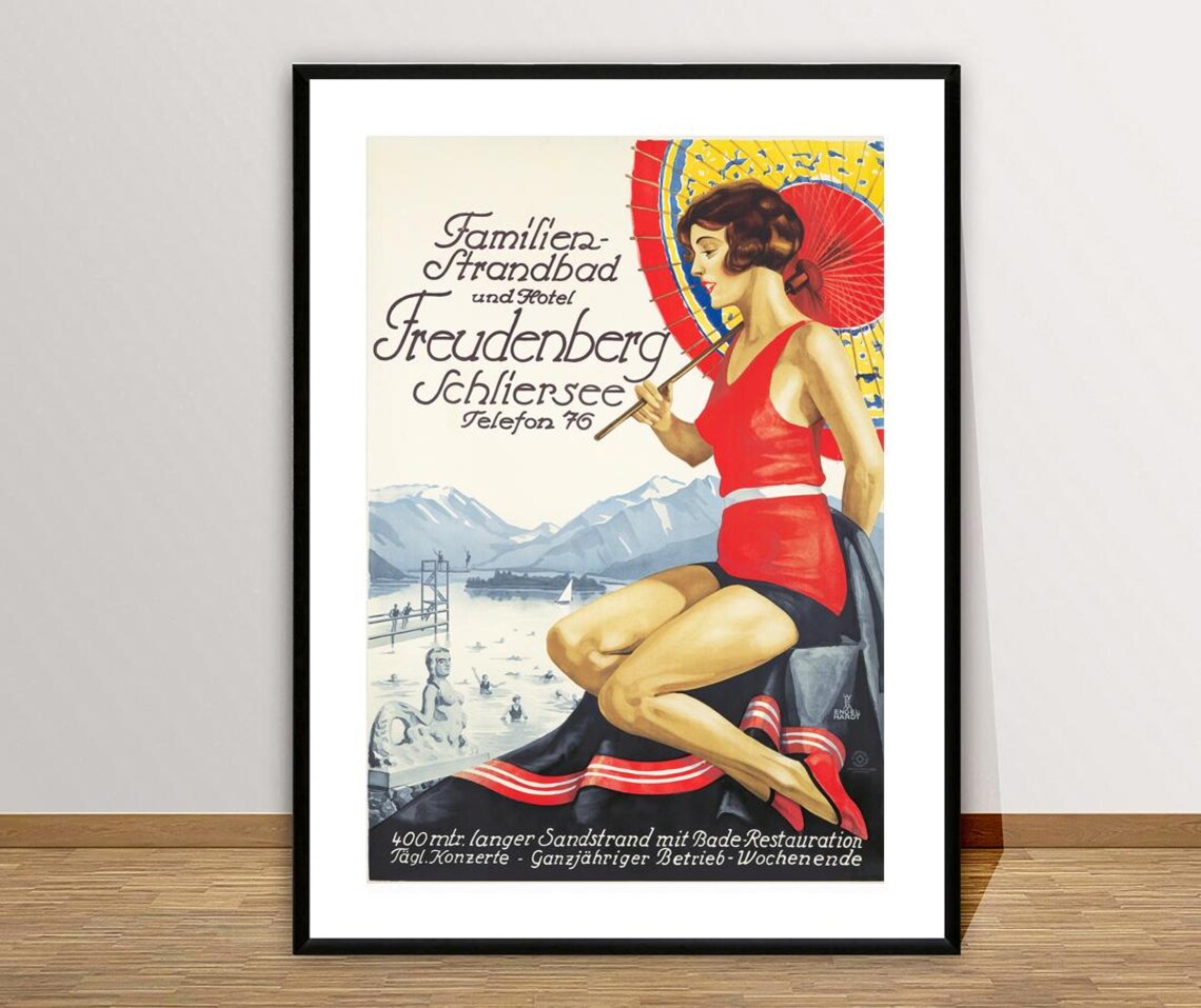 Familien Strandbad Und Hotel Freudenberg Schliersee Switzerland Vintage Travel Poster Travel Memories Poster Gift Idea Wall Decor - Image 2