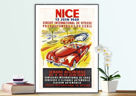 Nice Semaine Automobile Du 1949 Vintage Grand Prix Poster Racing Poster Retro Print Racing Lovers Gift Motor Sports Gift