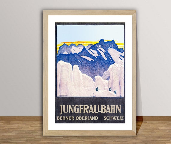 Jungfrau Bahn Berner Oberland Suisse Vintage Travel Poster Retro Travel Poster Gift Idea Wall Decor