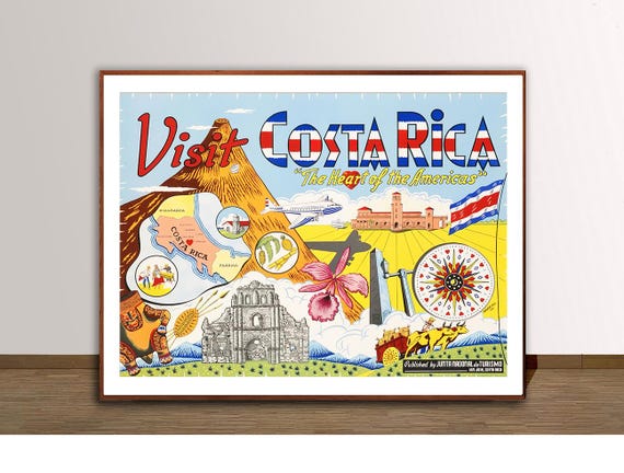 Visit Costa Rica Vintage Travel Poster Retro Costa Rica Poster Gift Idea Wall Decor