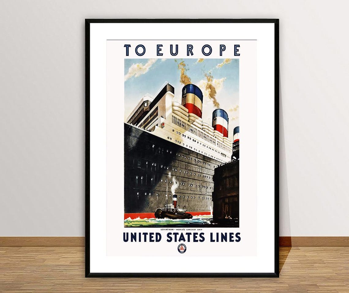 United States Lines To Europe Leviathan American Ocean Liner Poster - Image 2
