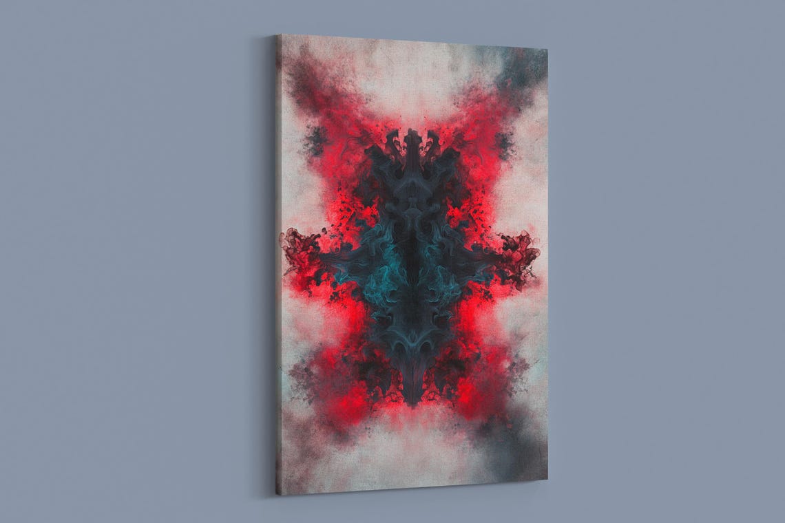 Abstract Red Ink Explosion Symmetrical Black Halo Art Poster - Image 2