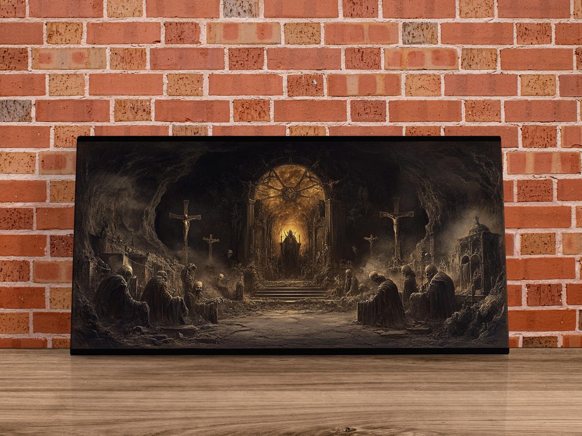 Dark Gothic Ritual Chamber Candlelit Altar Fantasy Art Wall Poster