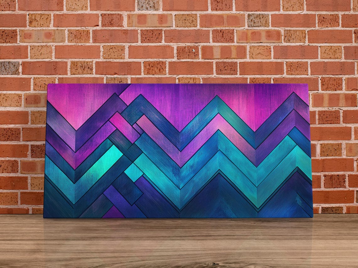 Vibrant Chevron Zigzag Purple Teal Gradient Geometric Art Poster