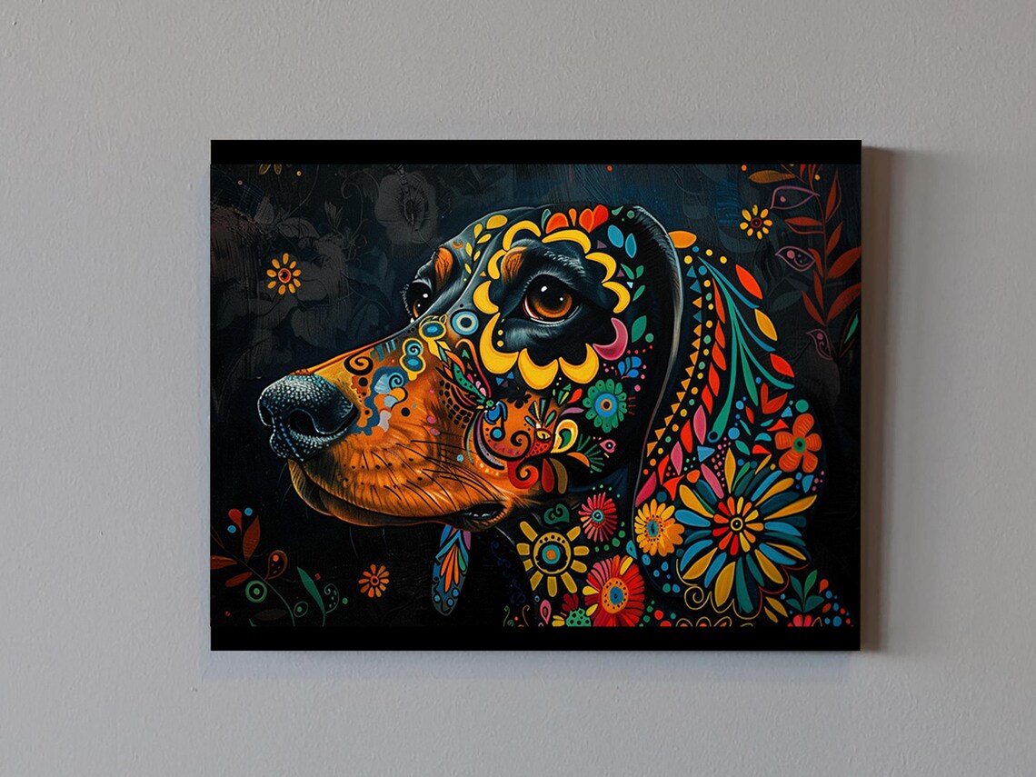 Alebrije Dog Colorful Floral Day Of The Dead Folk Art Animal Poster