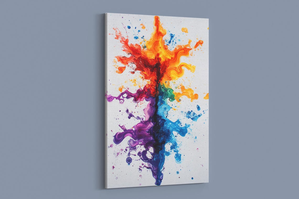 Colorful Vertical Ink Explosion Rainbow Splash Chaos Art Poster - Image 2