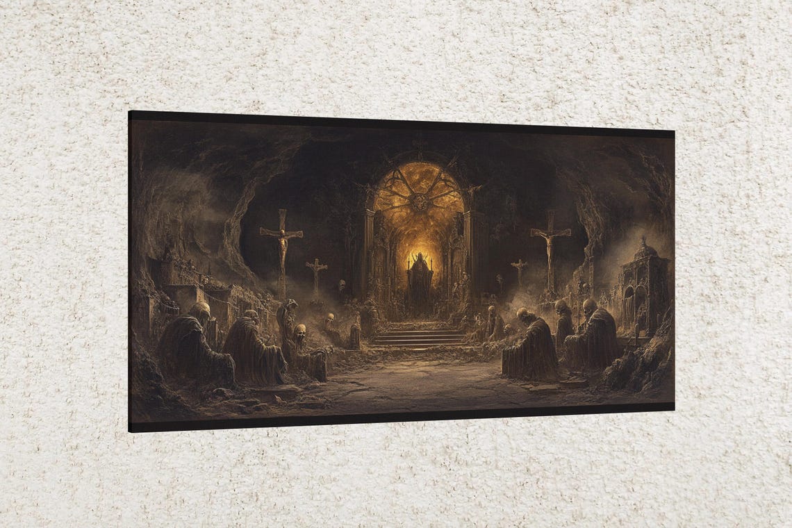 Dark Gothic Ritual Chamber Candlelit Altar Fantasy Art Wall Poster - Image 2
