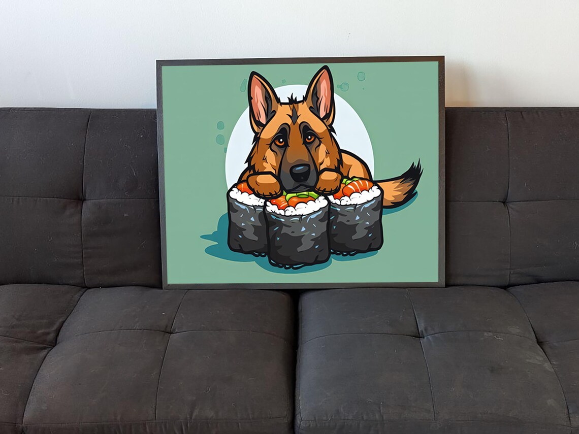 German Shepherd Waiting For Sushi, Funny Art - Image 4