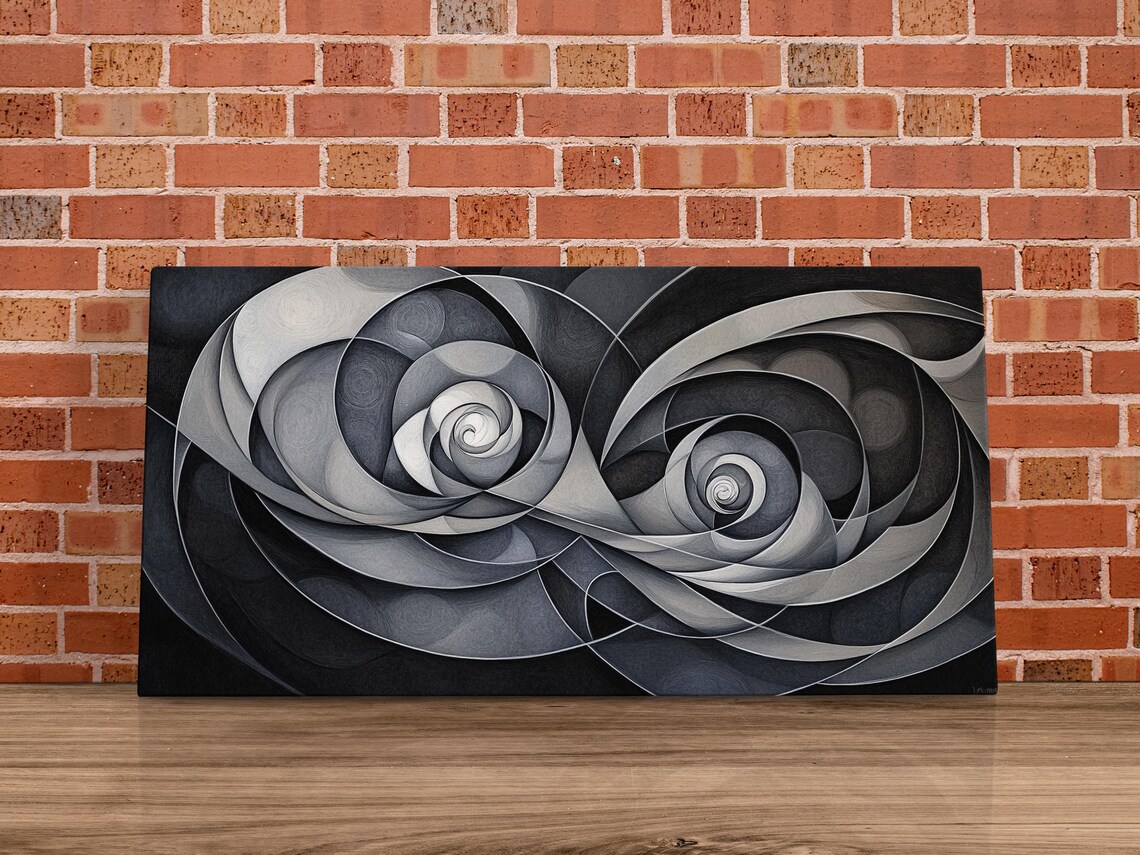 Grayscale Swirling Geometry Abstract Wall Art - Image 4