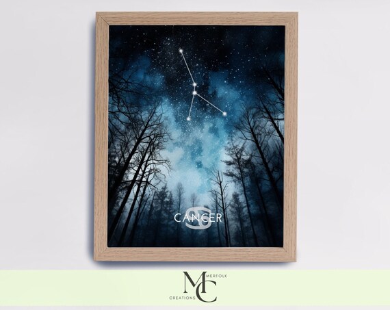 Cancer Zodiac Constellation Over a Night Forest Starry Sky Poster
