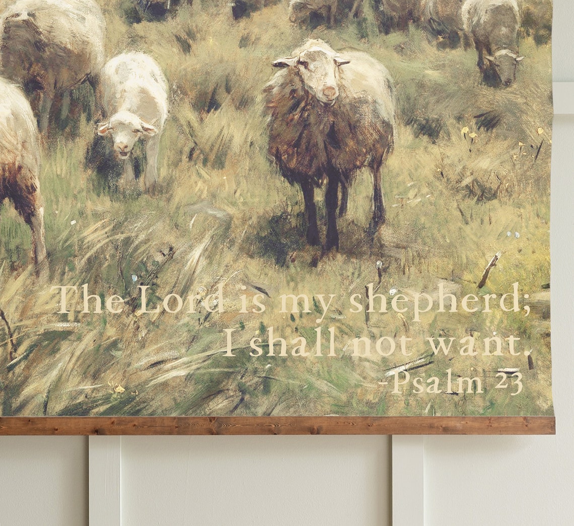 Psalm 23 The Lord Is My Shepherd Over a Vintage Sheep Painting Poster - Image 2