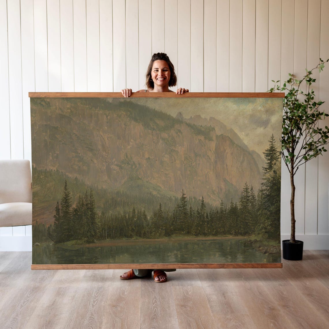 Mountain Lake with Evergreen Forest Vintage Landscape Painting Poster - Image 3