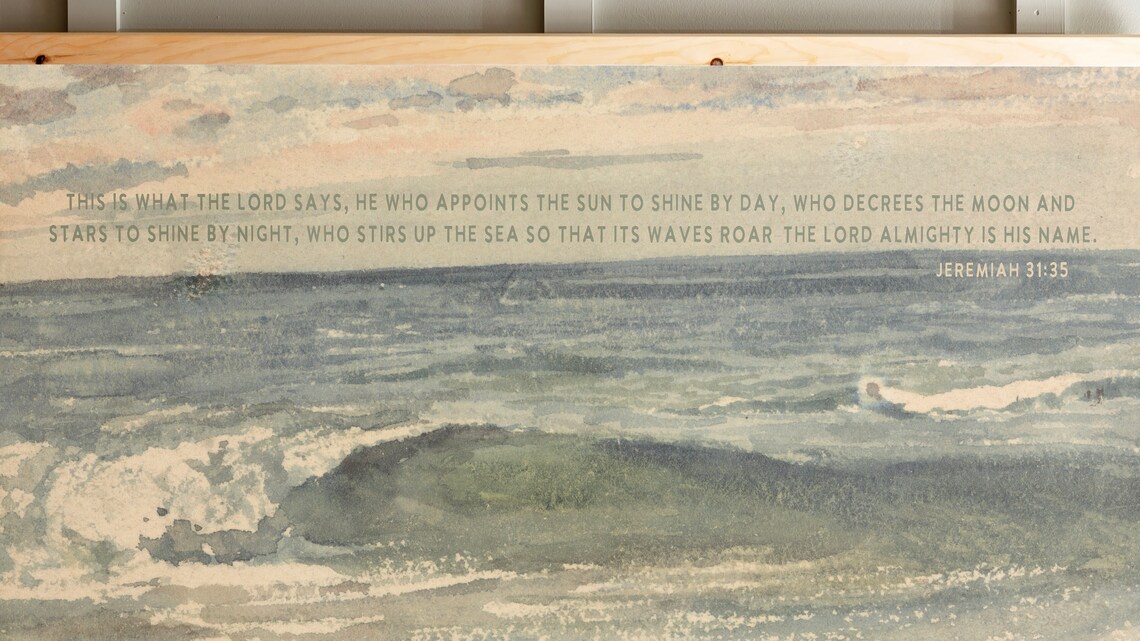 Jeremiah 31:35 Ocean Waves Quote Over a Vintage Seascape Painting Poster - Image 2