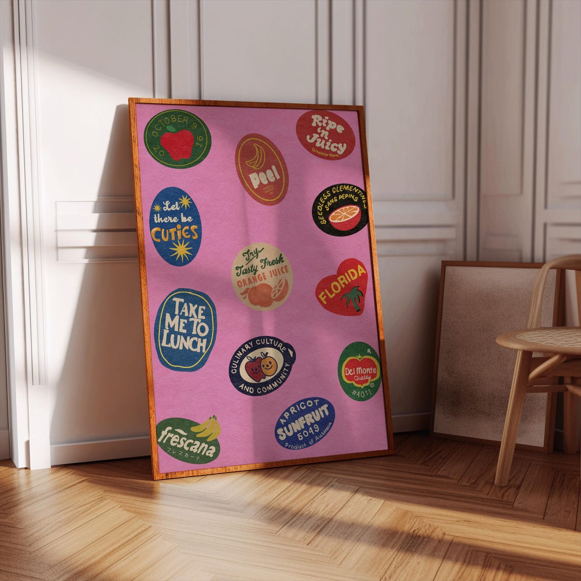 Vintage Fruit Crate Label Stickers Retro Pink Kitchen Art Poster - Image 5