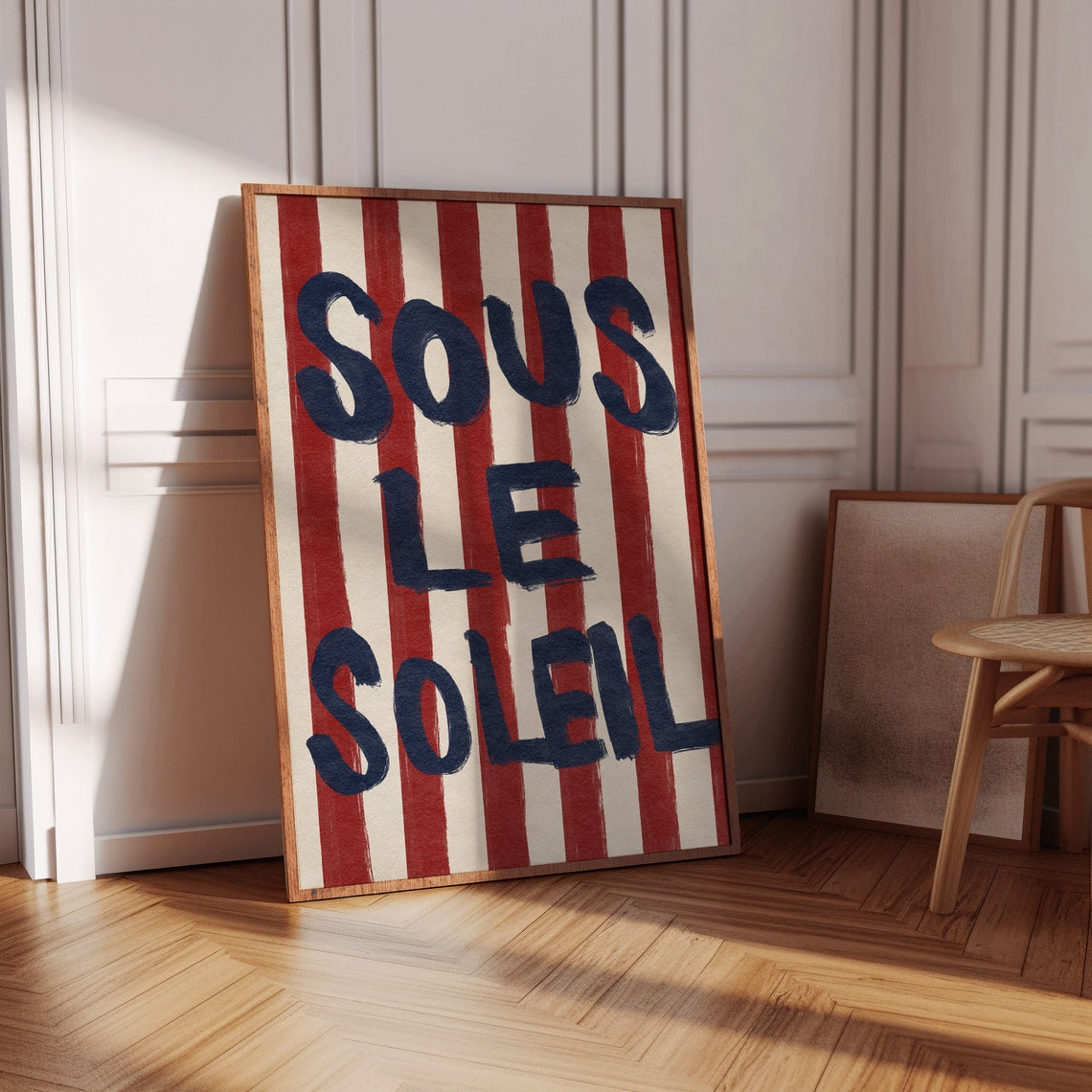 Sous Le Soleil Striped French Quote Hand Drawn Typography Wall Art